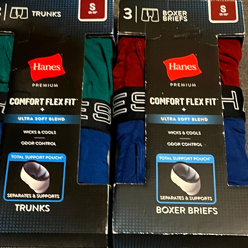 6 NEW PAIRS OF HANES MENS SMALL BOXER TRUNKS ODOR CONTROL COMFORT FLEX FIT